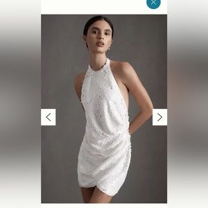 Ronny Kobo Jo Halter Sequin Ruched Open-Back Mini Dress